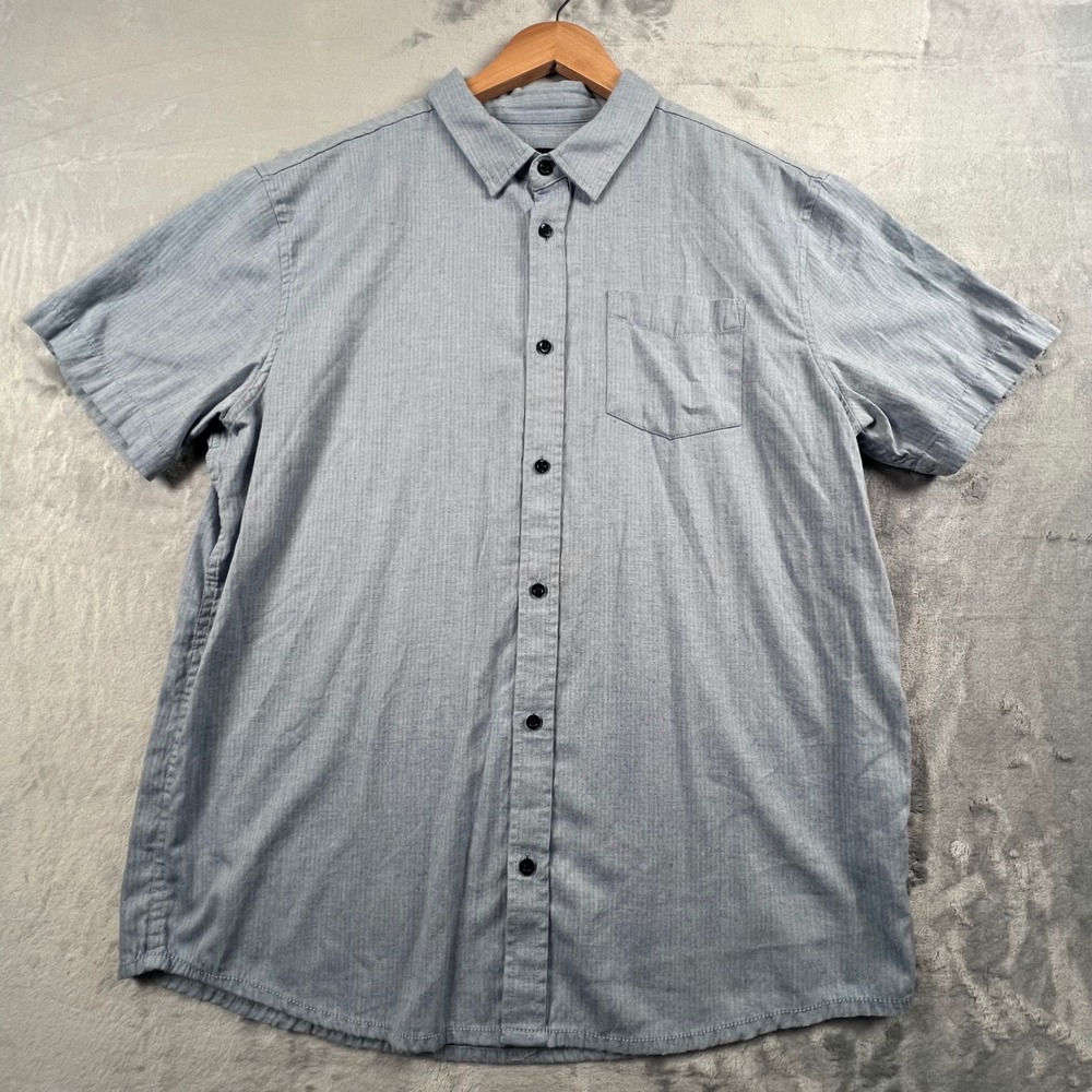 Prana Button Down Shirt Mens XL Blue Herringbone Short Sleeve M11170305